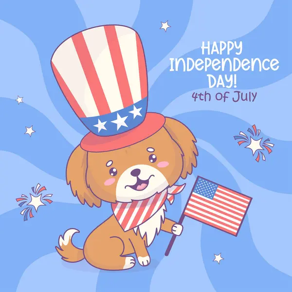 Lustiges Festtagstier Glücklicher Hund Mit Partyhut Halstuch Und Amerikanischer Flagge Stockvektor