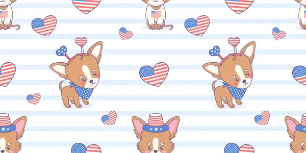 Nahtloses Muster Mit Patriotischem Cartoon Hund Chihuahua Symbolischen Accessoires Und lizenzfreie Stockvektoren