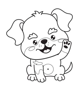Happy dog Rottweiler. Outline cute cartoon kawaii character animal puppy. Line drawing, coloring book. Vector illustration. Kids collection clipart