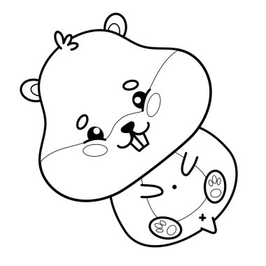 Sırtüstü yatan mutlu bir hamster. Çizgi film kawaii hayvanı. Çizgi çizimi, boyama kitabı. Vektör çizimi. Çocuk koleksiyonu