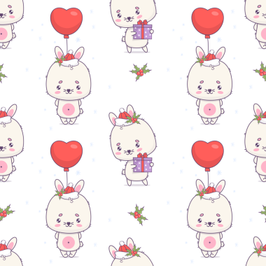 Noel Baba şapkalı Noel Tavşanı 'nın kusursuz deseni.