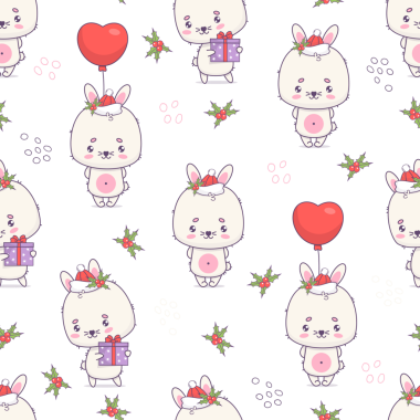 Noel Baba şapkalı tavşan ile kusursuz desen