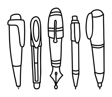 Taslak kalem karalamaları. Kırtasiye malzemeleri, okul aksesuarları, eğitici eşya koleksiyonu. İzole edilmiş vektör çizimleri.