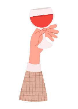 Bir bardak kırmızı şarapla. Düz biçimli vektör illüstrasyonu