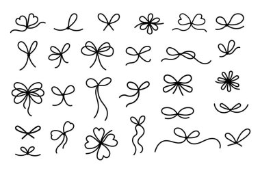 Basit bir fiyonk koleksiyonu. İzole dekorasyon vektör el çizimleri bowknot karalamaları