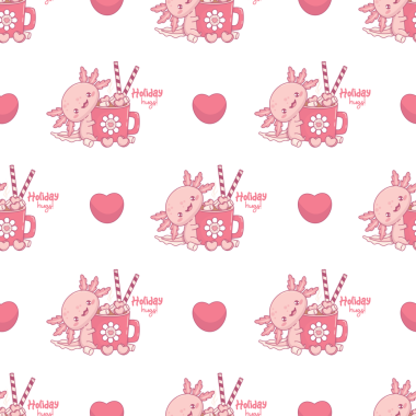 Kusursuz tatil modeli. Marşmelovlu sıcak kakaolu Axolotl.