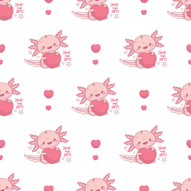 Aşkta kusursuz desenli büyük kalpli bir Axolotl hayvanı.