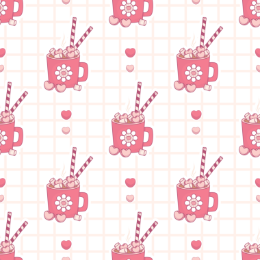 Kusursuz desenli Festive cup Sıcak Kakao üzerinde lokum ve kalplerle damalı