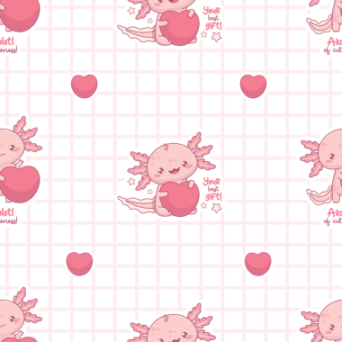 Sevimli Axolotl 'lu kusursuz sevgililer günü şablonu. Damalı kocaman bir kalbi var.