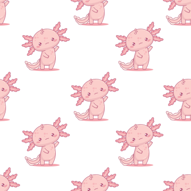 Pembe Axolotl ve kalbi olan kusursuz bir desen.