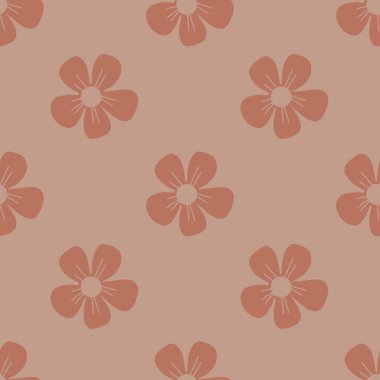 Kusursuz çiçek deseni. Kahverengi arka planda zarif çiçekler. Mocha mousse renginde minimal tasarım 2025 yılı. Vektör çizimi. El çizimi
