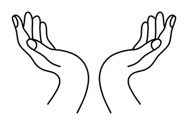 Jest yap. Avuç içleri havada iki el. Doğrusal el çizimi. Vektör illüstrasyonu