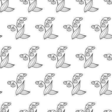 Kusursuz çiçek deseni. Zarif Linear, beyaz arka planda vadi çiçeklerinin zambağı olabilir. Vektör çizimi. El çizimi