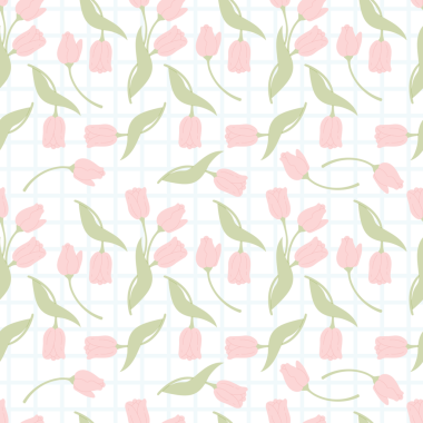 Damalı Çiçek Laleli Kusursuz Desen. Bahar Çiçeği Şablonu