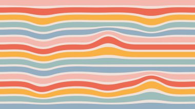 Havalı Hippi Çizgili Çizgili Arkaplan. Retro dalga çizgileri, eğri çizgiler, dalgalı çizgiler. Çarpık Trendy saykodelik retro tarzı arka plan. Dikdörtgen vektör dokusu. Y2k estetik tasarımı 