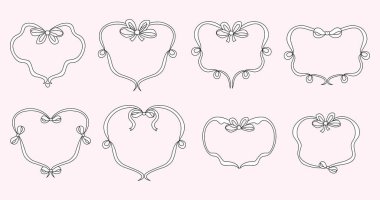 Kurdeleli Vintage Coquette Thin Frame. Kız havası. Vektör çizimi. Kartlar, davetiyeler, dekoratif etiketler ve markalaşma unsurları için izole Moda Estetik Şablonu