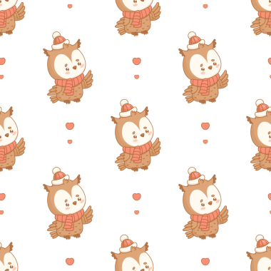 Kusursuz desen. Kışın örülmüş elbiseli sevimli baykuş.