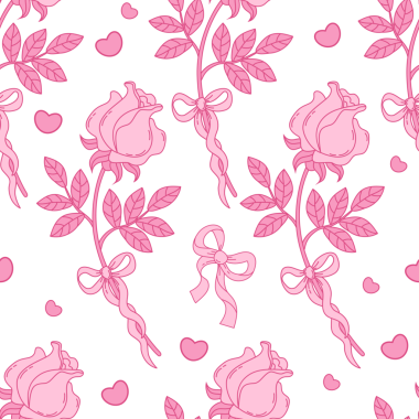 Bow Ribbon 'lu klasik, kusursuz Coquette Pembe Gül. Romantik kız havası