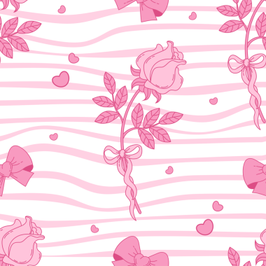 Mükemmel Çizgili Arkaplanda kurdeleli Pembe Gül desenli klasik model. Kız Titreşimi