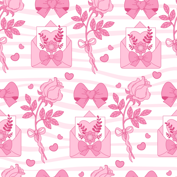 Pembe Vintage Coquette Kusursuz Desen. Bow Ribbon, Rose, buket çiçeği. Romantik kız havası