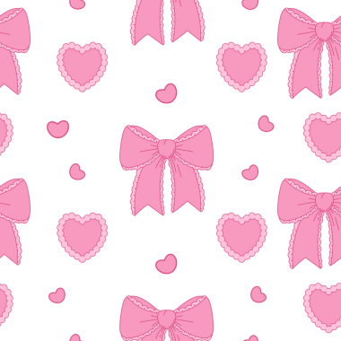 Klasik kusursuz desenli Coquette Pembe Fiyonk ve Kalp. Romantik kız havası