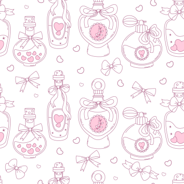 Taslak Klasik Kusursuz Desen. Kurdeleli Coquette Magic Bottle ve Parfüm. Kız Titreşimi