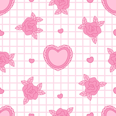 Kusursuz desensiz pembe gül ve hassas arka planda vintage kalp. Romantik kız havası