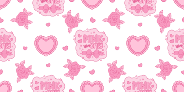 Pembe Coquette Kusursuz Şablon. Ribbon Bow, Rose and Vintage Heart ile mektup. Romantik kız havası