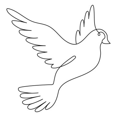 Uçan Güvercin. Tek bir Devamlılık Hattı. Barış ve Özgürlüğün Güvercin Kuşu Sembolü, Pentecost. Basit Doğrusal Çizim. Vektör İllüstrasyonu. El Çizgisi Sanatı