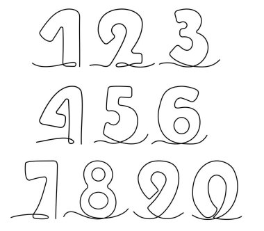 Arap Numaralar Bir Aralıksız Çizgi Çizim seti. Sayısal çizgi sanatı. Minimalist Basit Doğrusal Semboller. Vektör İllüstrasyonu. Düzenlenebilir felç. Beyazın izole edilmiş koleksiyonu. Yapay zeka değil