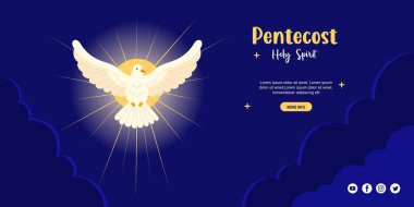 Pentecost Pazar Kutsal Ruh. Mavi Arkaplanda Bulutlu İlahi Güvercin. Web Sitesi Başlığı. Yatay Sancak, Navigasyon Menüsü. İniş Sayfası. Tepkili tasarım. Din tatili. Vektör İllüstrasyonu