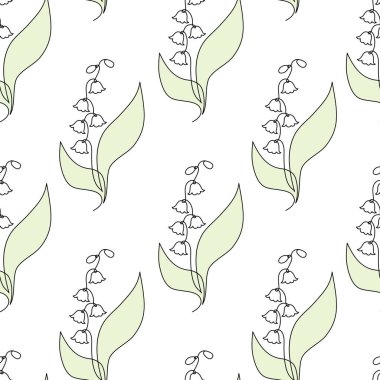 Kusursuz desenli, Beyaz Arkaplan 'daki Vadi' nin Çiçekli Zambağı. Bir adet Aralıksız Çizgi Çizimi. Minimalist Basit Doğrusal Zarif çiçek şablonu. Vektör İllüstrasyonu 
