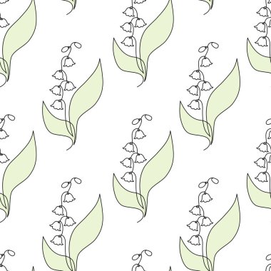 Kusursuz desenli, Beyaz Arkaplan 'daki Vadi' nin Çiçekli Zambağı. Bir adet Aralıksız Çizgi Çizimi. Minimalist Basit Doğrusal Zarif çiçek şablonu. Vektör İllüstrasyonu 