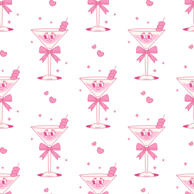 Kusursuz desenli Pembe Cam Kokteyl Karakteri Coquette Bow ile. Antika içecek