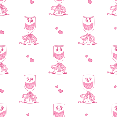 Kokteyl Kurdeleli Pembe Kusursuz Cam Kokteyl Karakteri ve Buz Küpü. Antika içecek