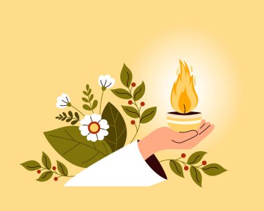 Çiçeklerle yanan Diwali gaz lambası. Hint bayramını kutluyoruz. Hindu festivali. Vektör İllüstrasyonu. Kilise tasarım bayramı, din, ruhsal ışık ve inanç için poster. 