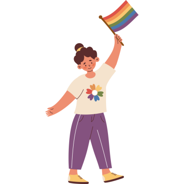 LGBTQ topluluğu. Gökkuşağı Bayraklı Mutlu Kadın