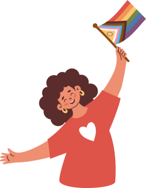 Mutlu Kadın Gökkuşağı İlerleme Bayrağını Tutuyor
