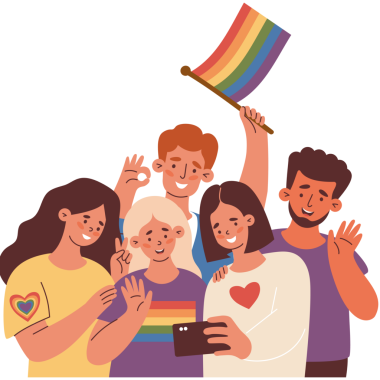 Çeşitli LGBT dostları selfie çekiyor. LGBTQ desteği