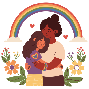 Gökkuşağının altındaki mutlu etnik çift. Gurur Ayı