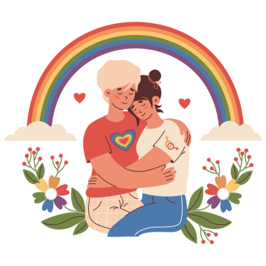 Gökkuşağının altındaki mutlu lezbiyen çift. Gurur Ayı