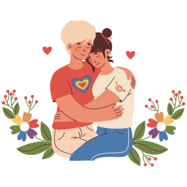 Mutlu lezbiyen çift. Gurur Ayı. LGBTQ Onur Yürüyüşü