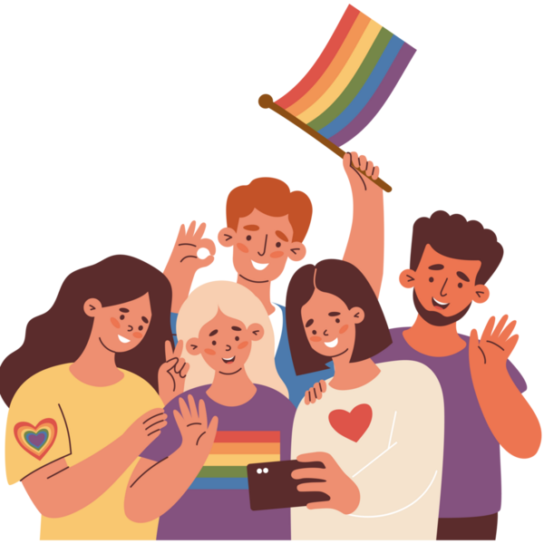 Çeşitli LGBT dostları selfie çekiyor. LGBTQ desteği