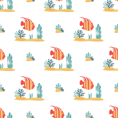 Şirin tropikal çizgili balıklı kusursuz deniz deseni 