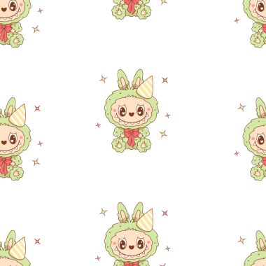 Kusursuz desenli Canavar Oyuncak Labubu doğum günü şapkalı Komik dişli kawaii karakteri