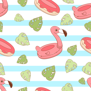 Plajsız desen. Şirin Yaz Oyuncak Şişirilebilir Pembe Flamingo ve Donut