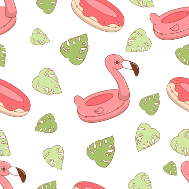 Plajsız desen. Şirin Yaz Oyuncak Şişirilebilir Pembe Flamingo ve Donut