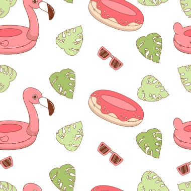 Plajsız desen. Şirin Yaz Oyuncak Şişirilebilir Pembe Flamingo ve Donut