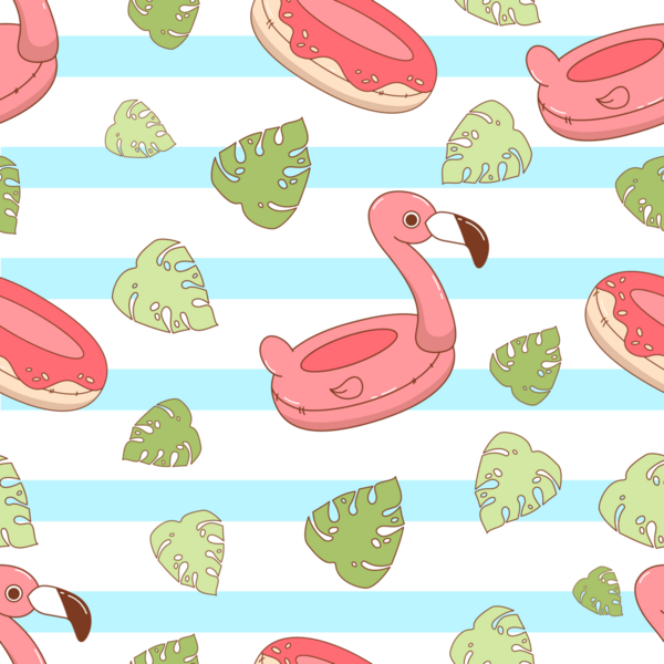 Plajsız desen. Şirin Yaz Oyuncak Şişirilebilir Pembe Flamingo ve Donut