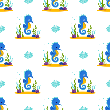 Su altı Kusursuz Düzen. Deniz yatağında yosunlu şirin deniz atı.